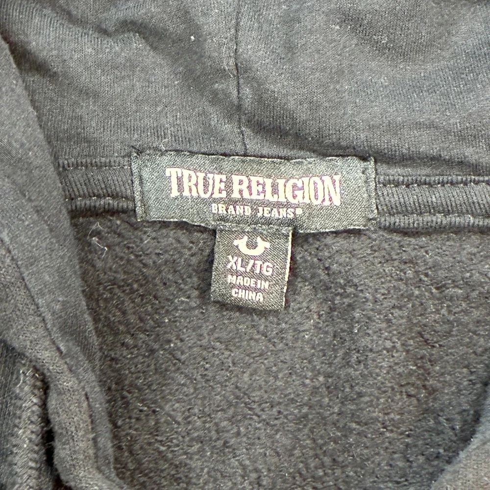 True Religion Buddha Hoodie Mens XL Radiant Zip Up Black Graphic Sweatshirt